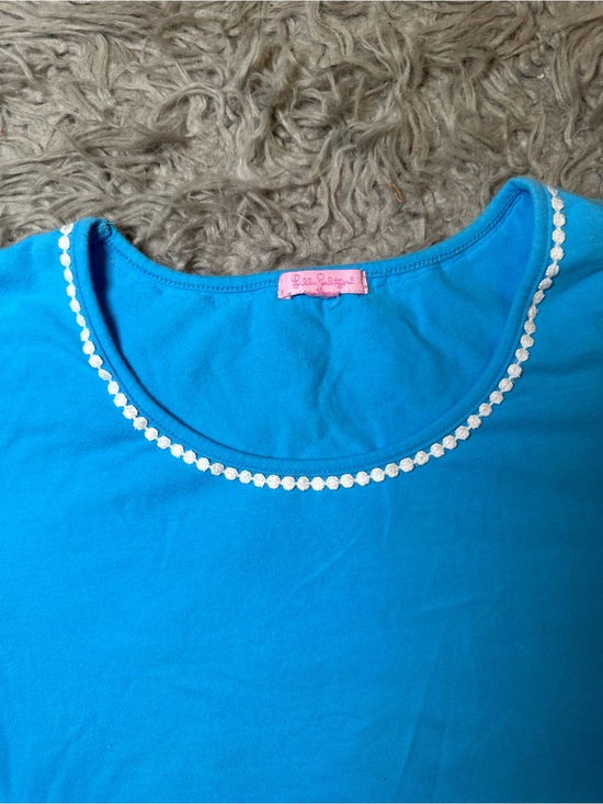 Luli & Me Tops - Bebe Turquoise Blue Lilly Pulitzer Embellished Neckline Short Sleeve Top